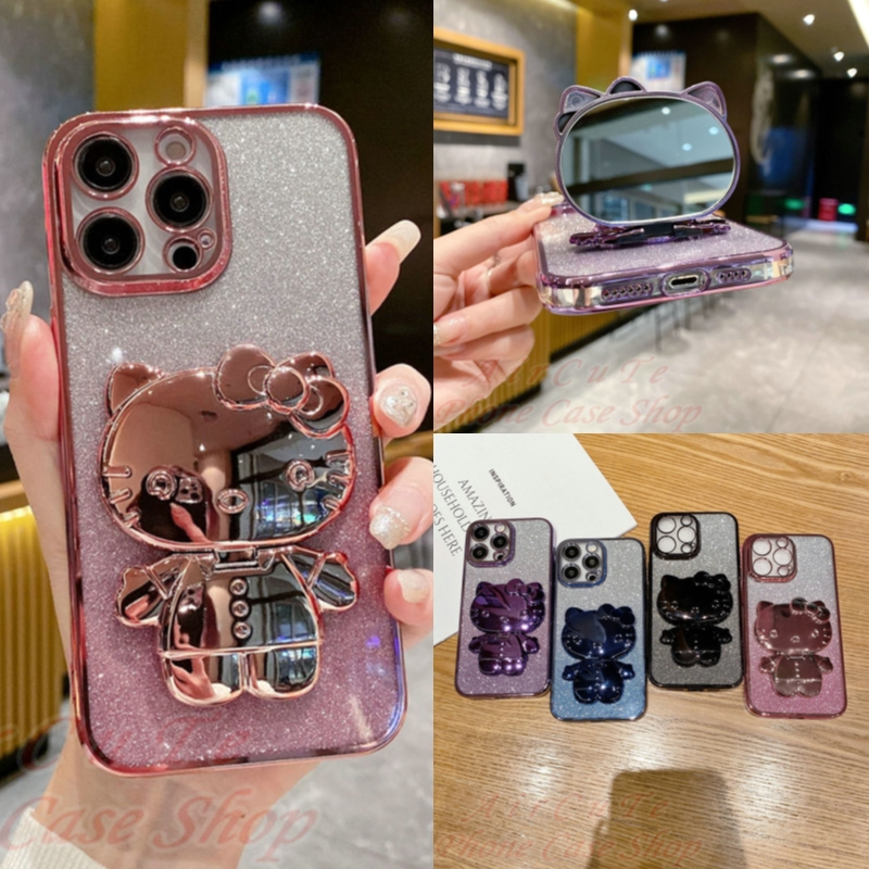 เคส Huawei Y7A Y6P Y9 Prime Y9S Y7 P30 Lite Pro Nova 3i 5T 7 9 SE 11i Nova3i Nova5T Huaweiy9 Huaweiy9prime Huaweiy7 pro2019 2019 2020 Protect Camera Glitter Powder Paster Hello Kitty Mirror Stand Soft Case