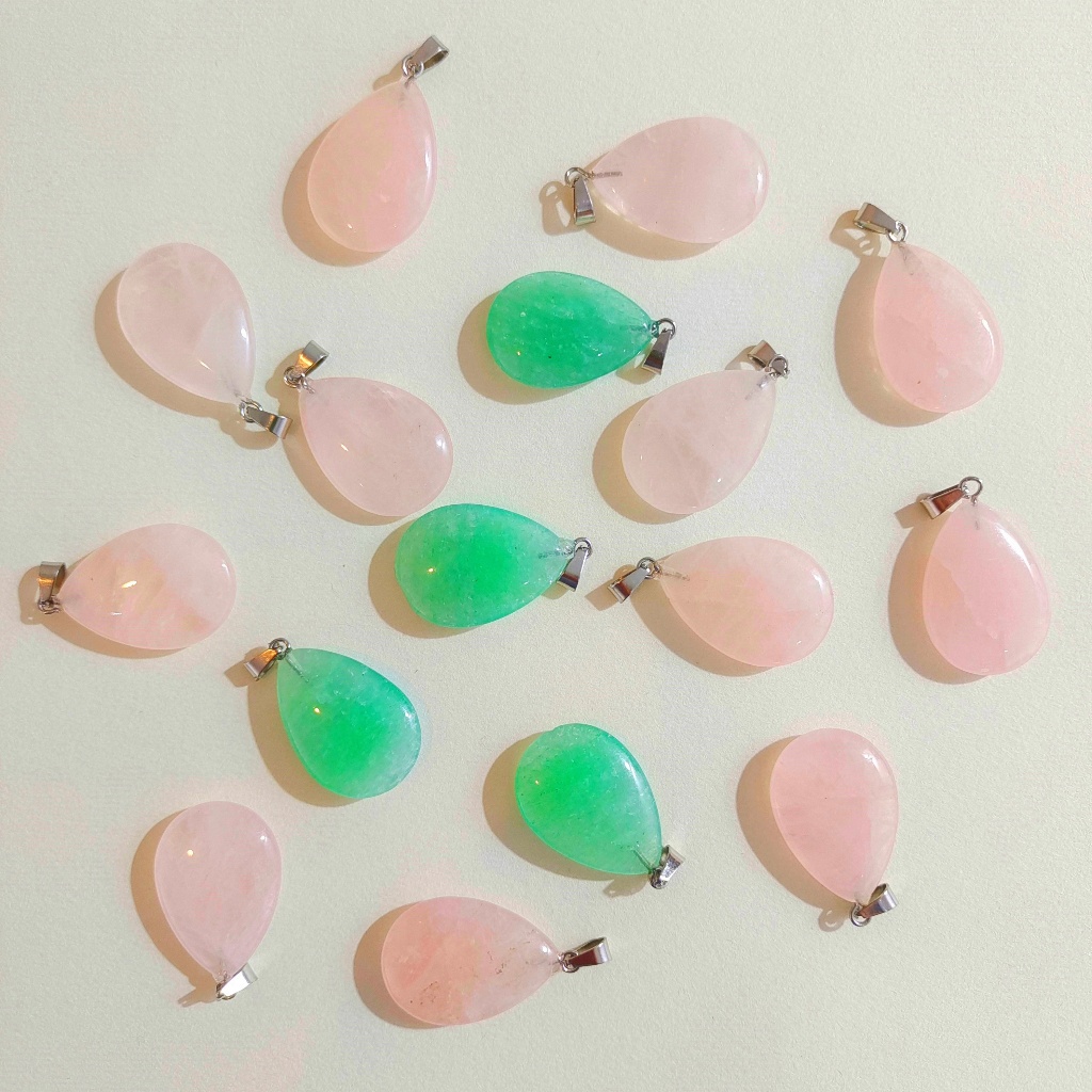 จี้โรสควอตซ์หยดน้ำ DIY สําหรับต่างหูและสร้อยคอ หินพลังงาน ของขวัญ DIY เครื่องประดับอุปกรณ์เสริม