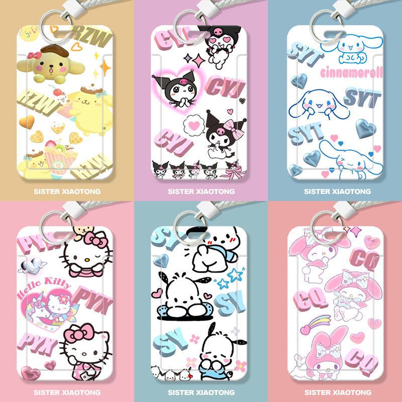 น่ารัก Melody Kuromi Hello kitty Pudding Dog ID Card Holder Case Lanyard Bus Card Case Campus Card I