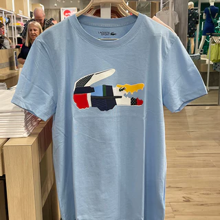สินค้าใหม่พร้อมสต็อกผู้ชายสีจับคู่โลโก้รอบคอผ้าฝ้ายกีฬาแขนสั้นเสื้อยืด