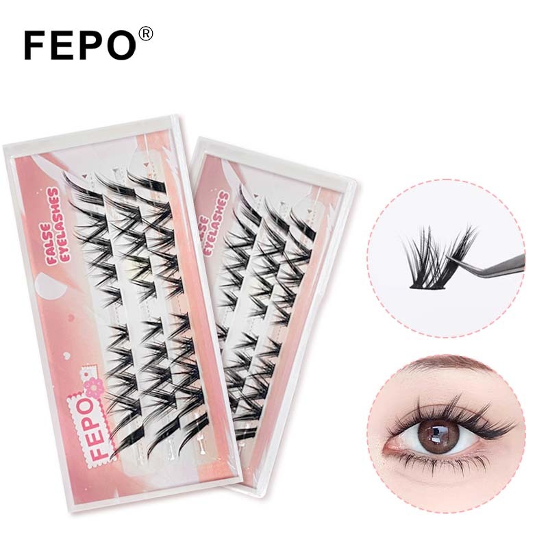 FEPO 5 แถว Fox ขนตาปลอมคลัสเตอร์เดี่ยว EyeLash 3D ธรรมชาติหนาขนตาปลอมฟรีกาว + แหนบ
