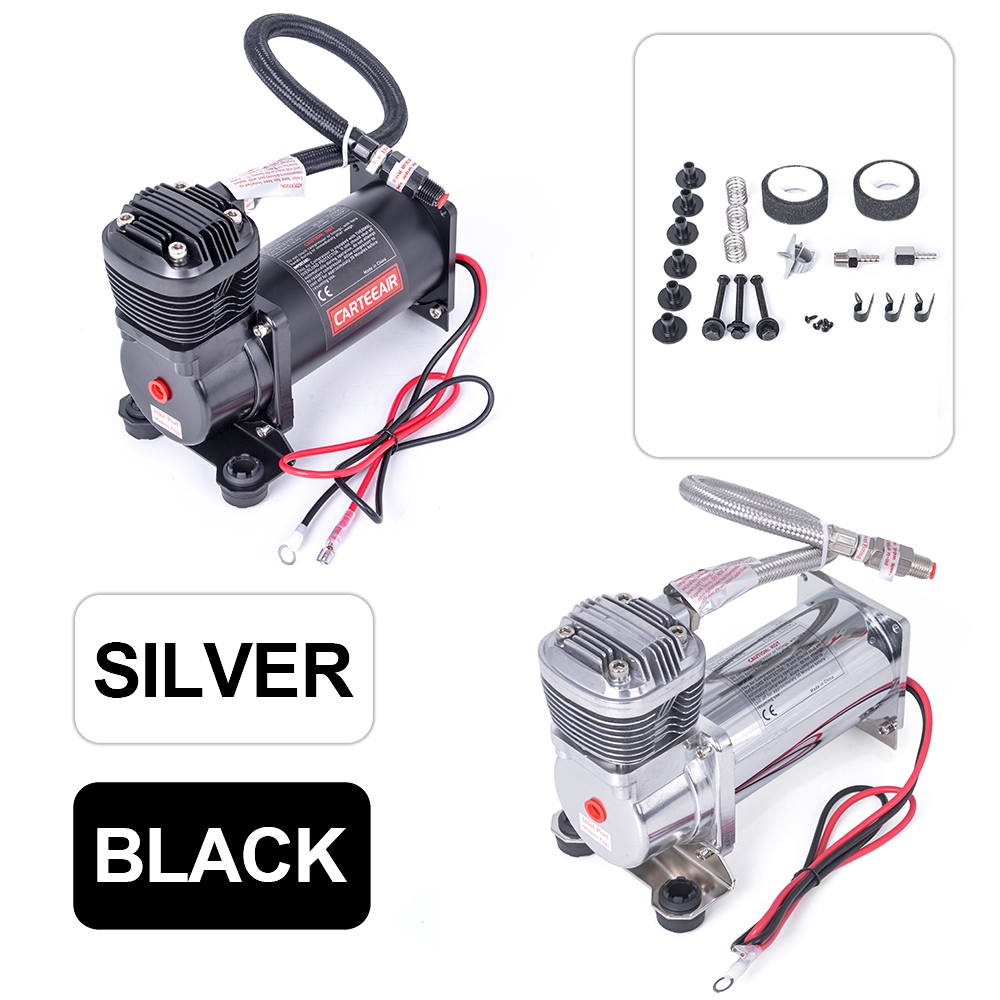 Super Silent 69DB SQ420 DC 12V 300PSI OUTLET 1/4 CARTEEAIR รถ Air Suspension Compressor/ ปั ๊ มเงิน / ดํา