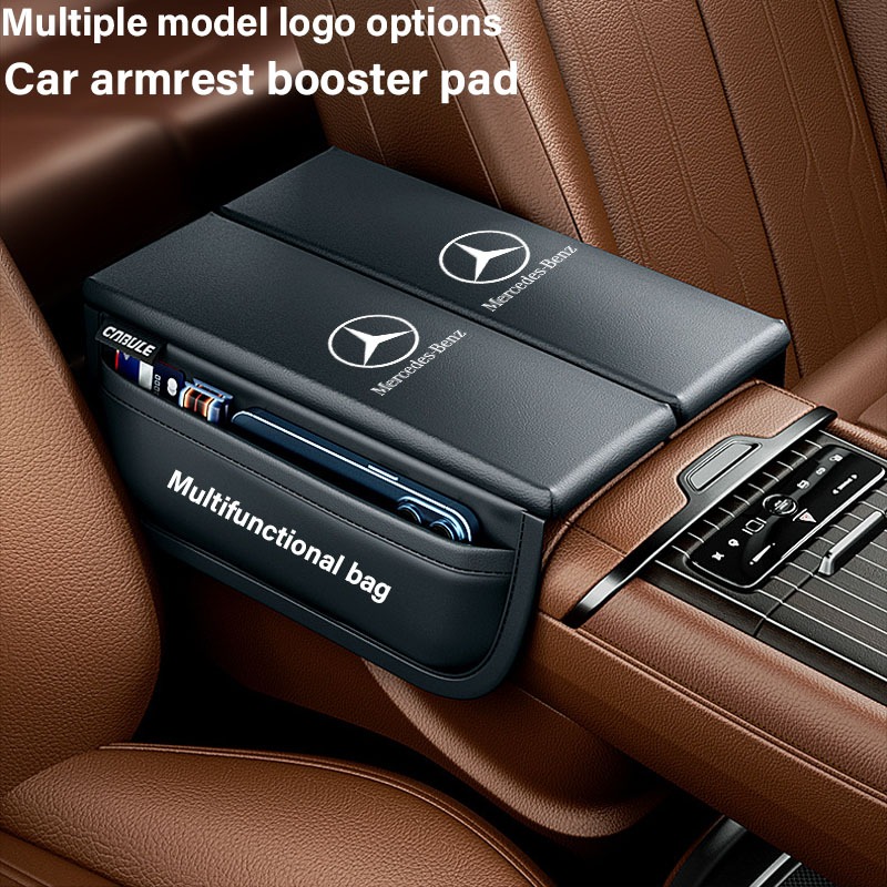 Mercedes Benz Car armrest หนัง booster pad ที่วางแขนในรถยนต์สําหรับบูสเตอร์ที่วางแขนกลาง หน่วยความจําขั้นสูง กระเป๋าเก็บที่วางแขนผ้าฝ้าย A ระดับ C ระดับ E-level S-level AMG GLA GLC GLE
