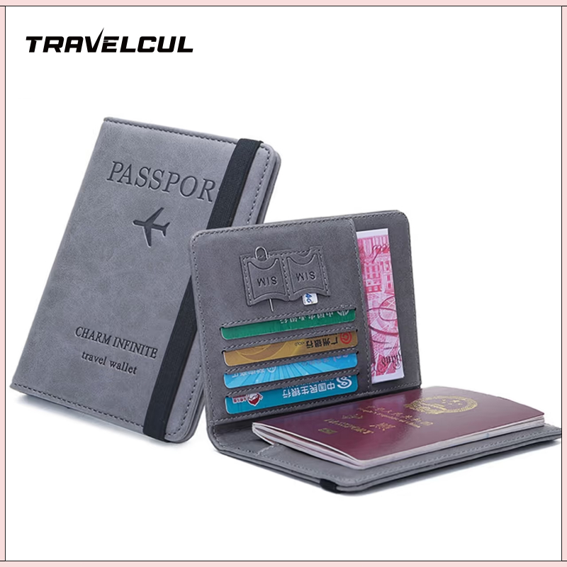 Travelcul FID ผู้ถือหนังสือเดินทาง Pu หนังซิมการ์ด ID กระเป๋า Holster Pasport ฝาครอบกระเป๋าสตางค์ท่องเที่ยวฝาครอบการ์ด