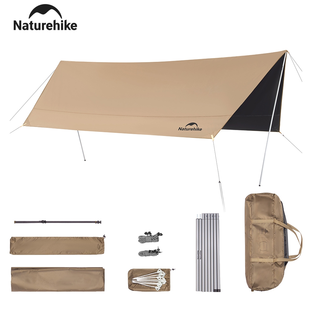 Naturehike Camping Sun Shelter UV กันน ้ ํากลางแจ ้ ง Tarp 10-12 คนพื ้ นที ่ ขนาดใหญ ่ 17㎡ ม ่ านบังแดดสีดําเคลือบหลังคากันสาด Velarium