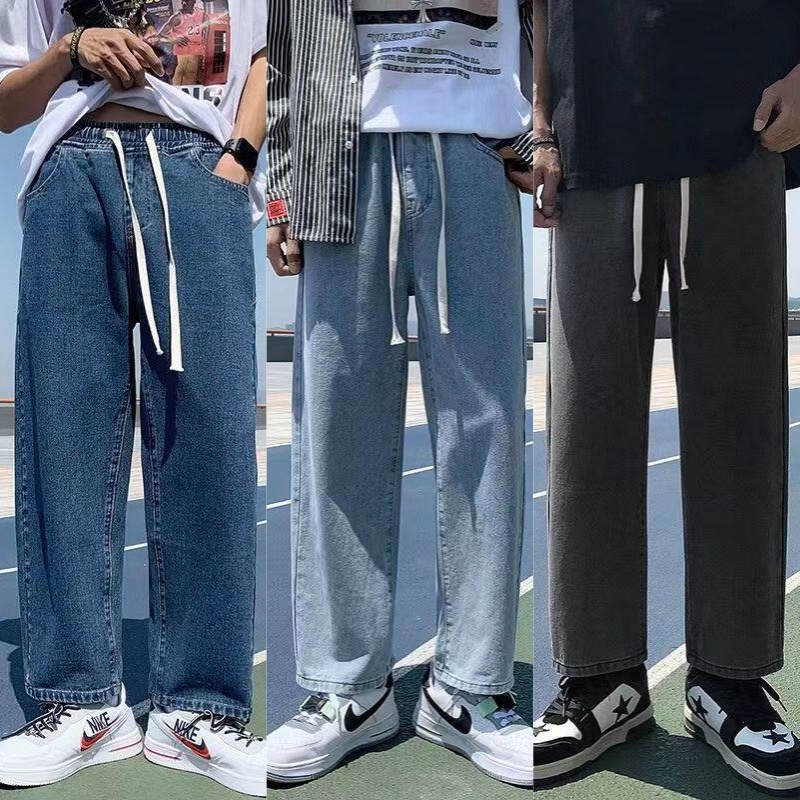 Jeans 5080 กางเกงยีนส์ขายาวชาย เอวยืด มีเชือกรูด ทรงหลวม