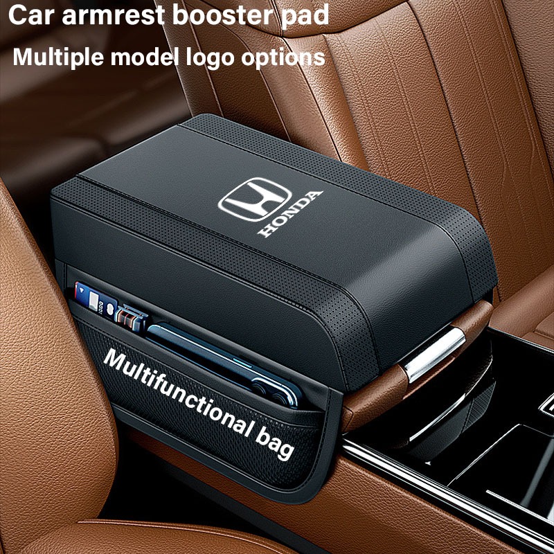Honda Car armrest หนัง booster pad ที่วางแขนรถสําหรับ central armrest booster ขั้นสูงหน่วยความจําผ้าฝ้ายที่เก็บกระเป๋า City Civci Fit Jazz HRV BRV CRV Brio Accord mobilio
