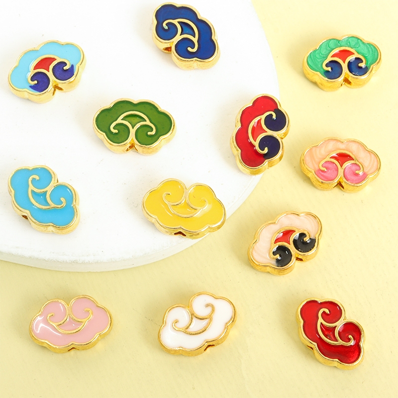 10ชิ้นสไตล์จีน Cloisonne มงคลเมฆเคลือบ ตัวเว้นวรรค ลูกปัดสําหรับ ทําเอง ถักสร้อยข้อมือเชือกสีแดงกิ๊บมงกุฎผมพู่ตกแต่งเครื่องประดับสไตล์โบราณทําโลหะผสมม