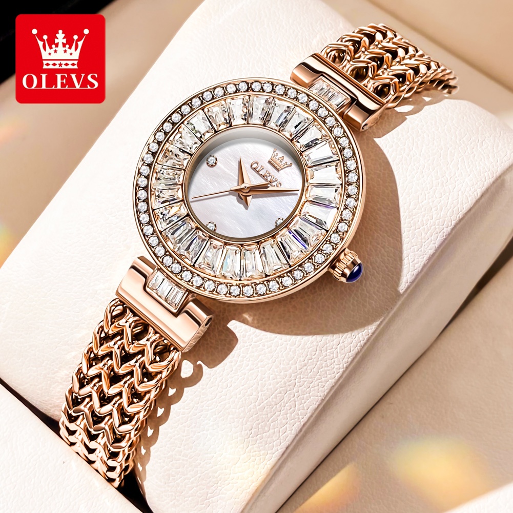 OLEVS นาฬิกาข้อมือผู้หญิง กันน้ํา 100% เรืองแสง ประดับเพชร สายแสตนเลส สีโรสโกลด์ นาฬิกาควอตซ์ แฟชั่น สําหรับสตรีนาฬิกาข้อมือ ของขวัญวันเกิดผู้หญิง 9959