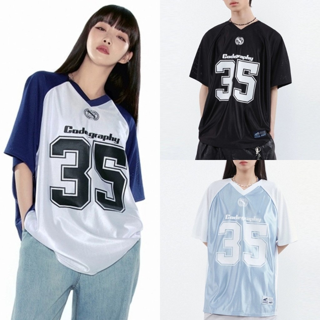 เสื้อยืดคอวีกว้างสไตล์กีฬาผู้ชายและผู้หญิง ไม่จํากัดเพศ เสื้อยืดกีฬาหลวม - เสื้อฟุตบอลหมายเลข 35