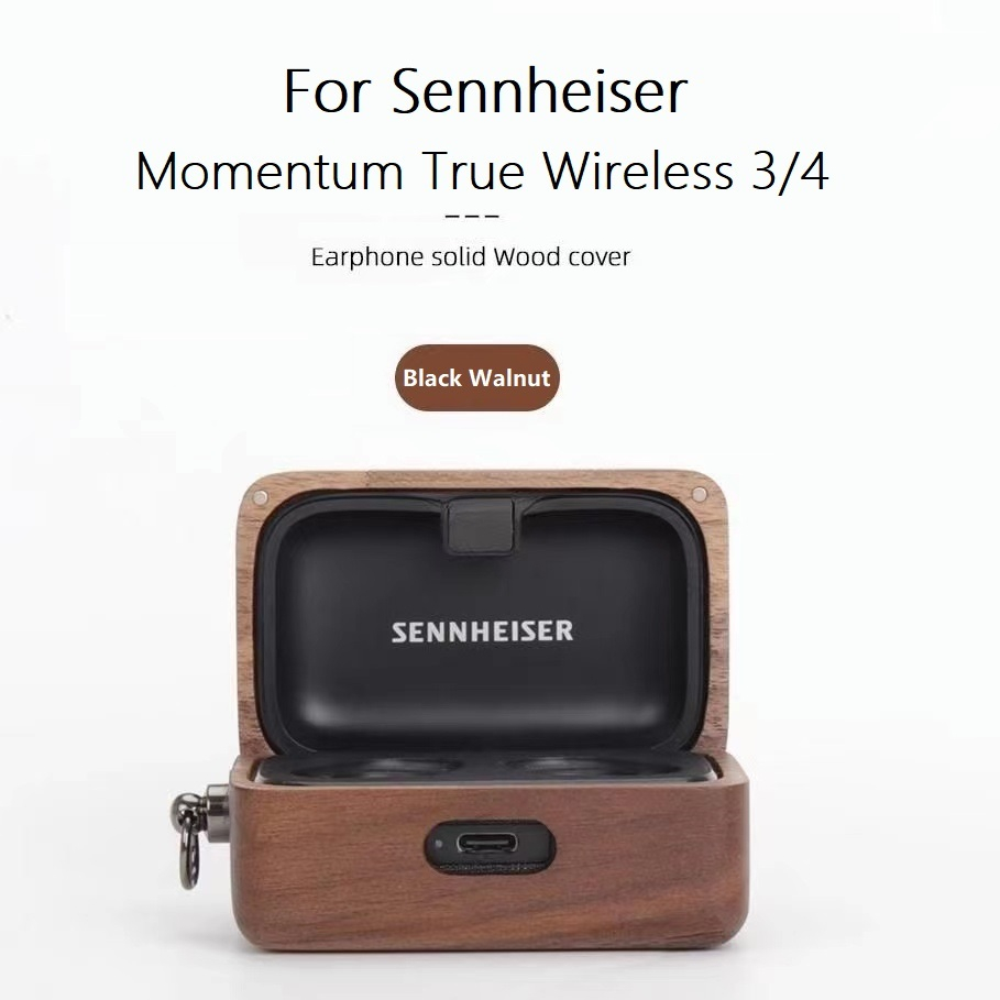 For Sennheiser Momentum True Wireless 3/4 เคส,Solid Wood Case for Sennheiser MTW3/MTW4