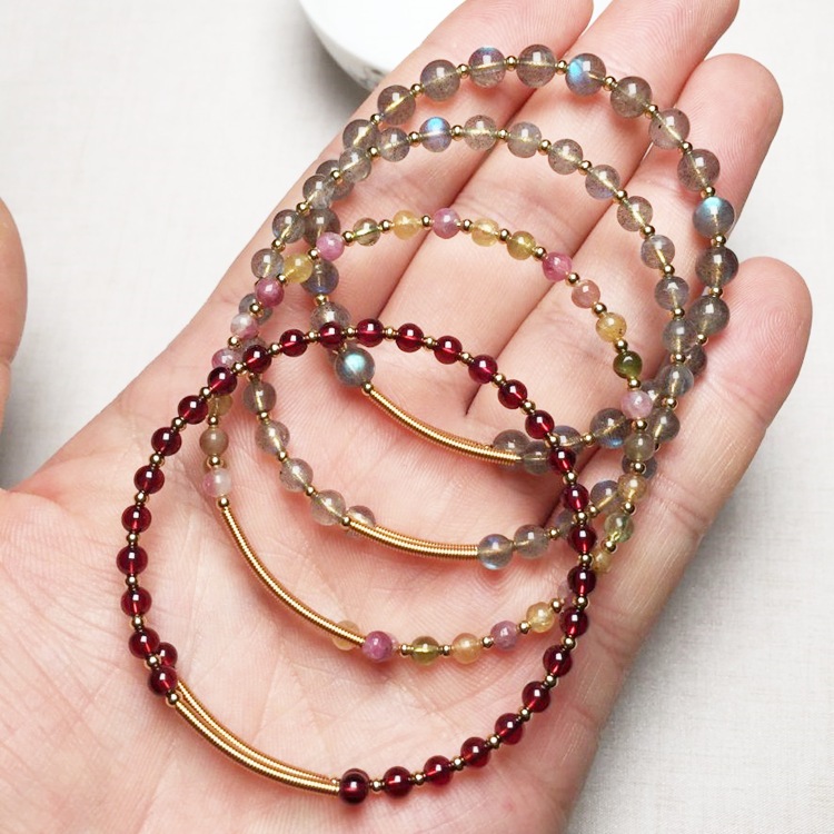 สร ้ อยข ้ อมือคริสตัล สร ้ อยข ้ อมือหินธรรมชาติ กําไลลวดทองเหลืองทอง 14k