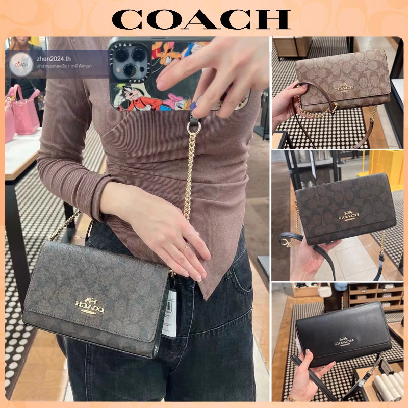 จัดส่งที่รวดเร็ว， % แท้ Coac h กระเป๋าสะพายข้าง,กระเป๋าโซ่ผู้หญิง，กระเป๋าคลัทช์ CP033 CP034