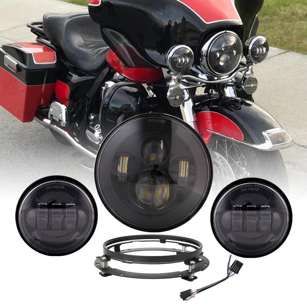 สําหรับรถจักรยานยนต์ Harley Davidson Electra Glide Softail Fat Boy Touring 7 นิ้วมอเตอร์ LED ไฟหน้า 4.5 นิ้วหมอกโคมไฟและ 7 นิ้ววงเล็บวงกลม