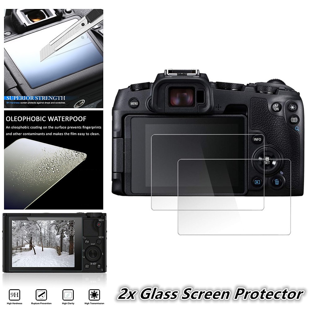 2x กระจกนิรภัยหน้าจอ LCD สําหรับ Canon EOS R R50V R100 R50 R10 R8 R7 R6 Mark II III R6II RP M50 M50II M6 M200 M100 M10 M5 Powershot V70X SX60 SX7 SX740