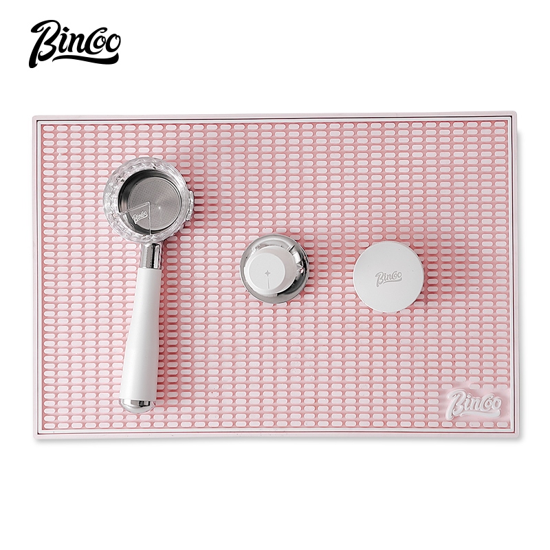 Bincoo Coffee Bar Mat Storage Device Filter Pad Pink Tamping Pad Set Italian Powder Spreader และ Tamper Set 51/58MM