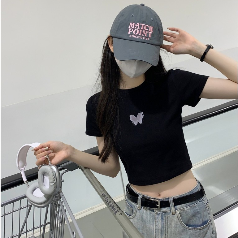 【WJZ】เสื้อยืดแขนสั้นทรงสลิมฟิตพิมพ์ลายผีเสื้อแฟชั่นเกาหลีส รูปที่ 6