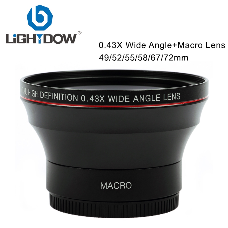 Lightdow เลนส์มุมกว้าง 0.43x + เลนส์มาโครความละเอียดสูง Add-on เลนส์กล้องสําหรับกล้อง DSLR และกล้อง Mirrorless
