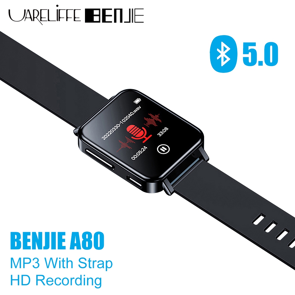 Uareliffe BENJIE A80 MP3 พร้อมสายรัด Bluetooth5.0 oise Reduction HD Recording Pen หน้าจอสัมผัสสวมใส่