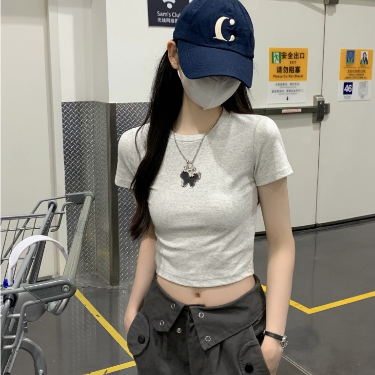 【WJZ】เสื้อยืดแขนสั้นทรงสลิมฟิตพิมพ์ลายผีเสื้อแฟชั่นเกาหลีส รูปที่ 5
