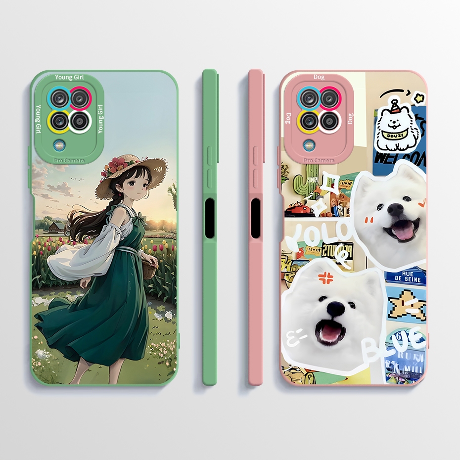 สําหรับ Samsung Galaxy A12 5G M12 F12 A22 M22 M32 4G การพิมพ ์ เคสโทรศัพท ์ สาวลูกสุนัขนุ ่ ม TPU ซิลิโคนปกหลัง