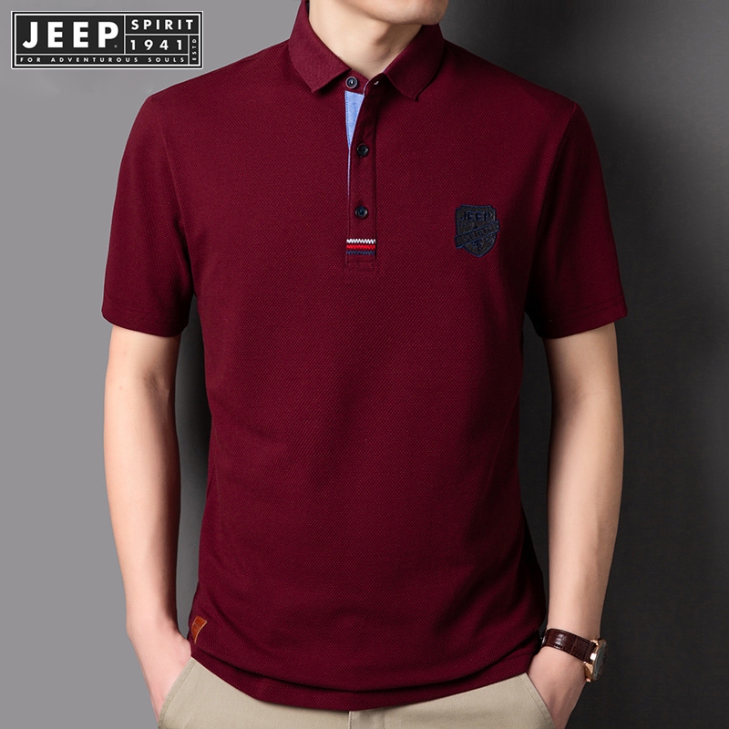 JEEP SPIRIT 1941 ESTD เสื้อโปโลเย็บปักถักร้อยแบบบางแขนสั้นของผู้ชาย