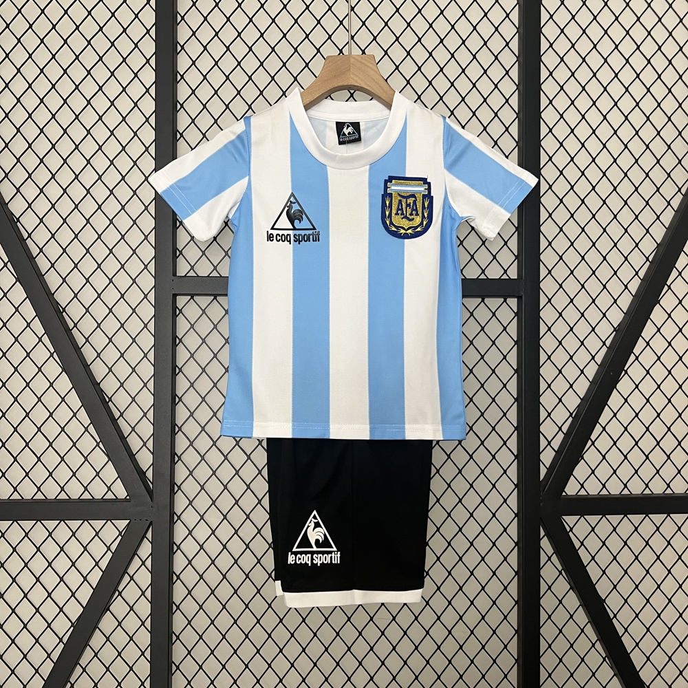 1986 World Cup Argentina Retro Home Football Kids Jersey Kit Maradona ชุดกีฬาสําหรับเด ็ ก