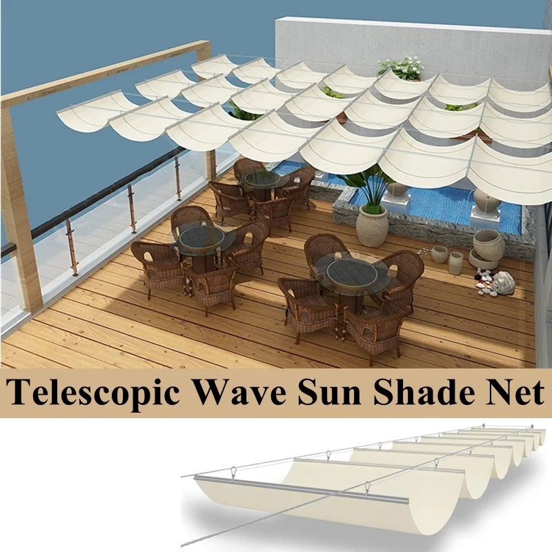 2m กว ้ าง Telescopic Wave ม ่ านบังแดดสุทธิ HDPE Anti-UV แรเงาสุทธิบ ้ านระเบียง Sun Shelter Canopy Sun Shade Sail