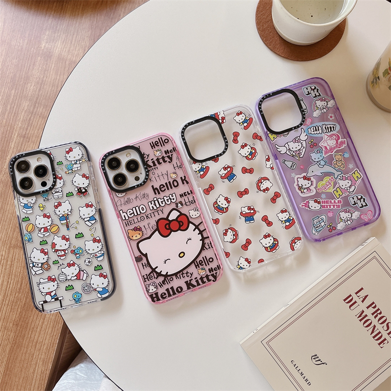 สําหรับiphone 16 14 15 Pro Maxน่ารักHello Kittyสติกเกอร์รูปแบบกรณีiPhone 12 13 Pro Max 7/8Plus/X/XR/Xs Max Soft TPUสําหรับiPhone 11 เคสกันกระแทกiPhone 14 15 Plus Clear Case