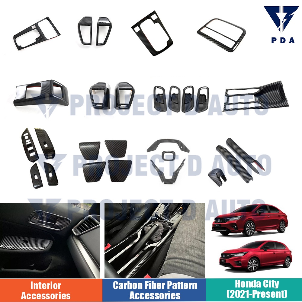 Honda City Sedan hatchback (2021-ปัจจุบัน ) ฝาครอบสวิตช์หน้าต่างพวงมาลัยคาร์บอนไฟเบอร์อุปกรณ์ตกแต่งตกแต่งภายใน
