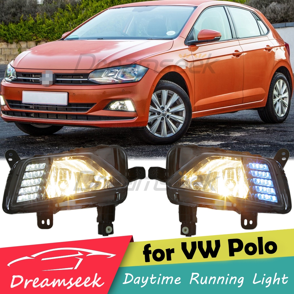 Led DRL Daytime Running Light ไฟหน ้ าสําหรับ VW Volkswagen Polo 2019 2020 พร ้ อม Dynamic Sequential Turn สัญญาณไฟตัดหมอกประกอบ 3 สี
