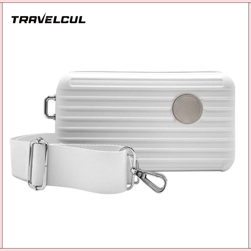 Travelcul ทนทาน Off-White Mini กระเป๋าเดินทางกันน้ํา Crossbody กระเป๋าป้องกัน Hard Shell Organizer กระเป๋าเครื่องสําอางที่ทนทาน