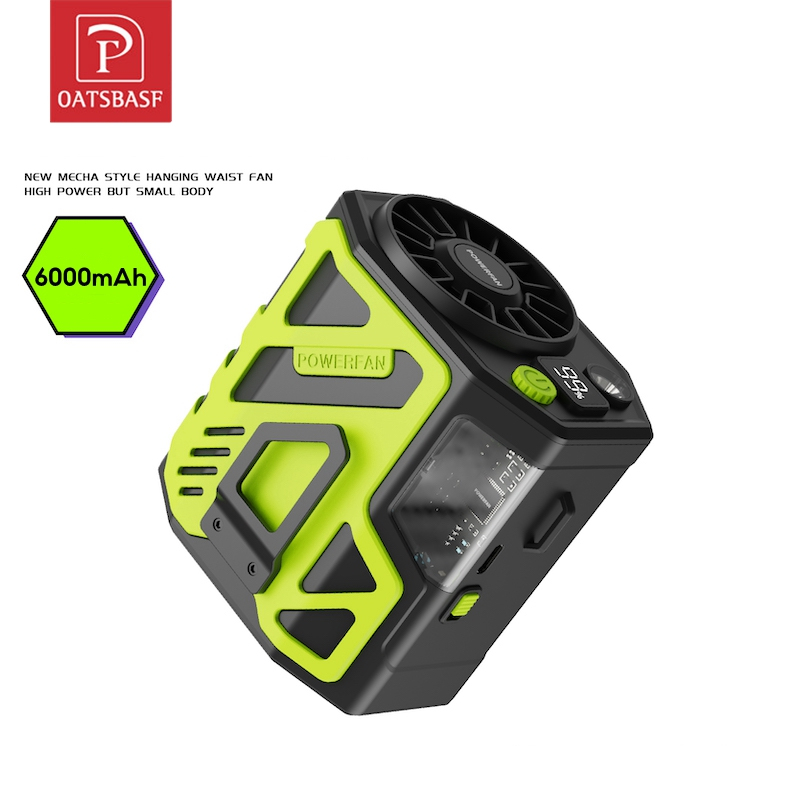 Oatsbasf แบบพกพา 6000mAh พัดลมคาดเอว 100 ความเร็ว พร้อมพอร์ต USB สําหรับทํางานกลางแจ้ง ฟาร์ม เดินป่า ตั้งแคมป์