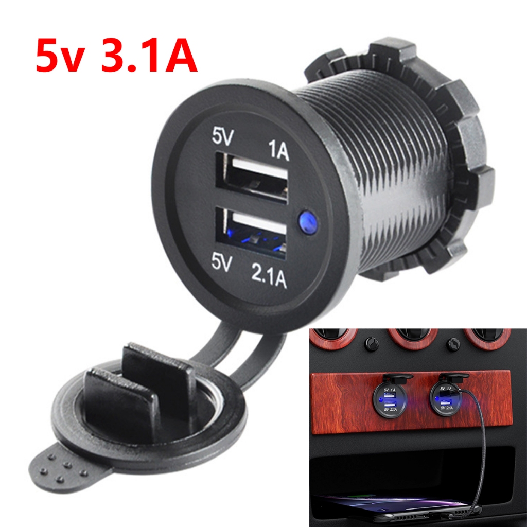 5v 3.1A Dual USB Car Charger Socket Plug Outlet พร้อมตัวบ่งชี้ LED สําหรับเรือรถจักรยานยนต์ RV อะแดปเตอร์ชาร์จโทรศัพท์