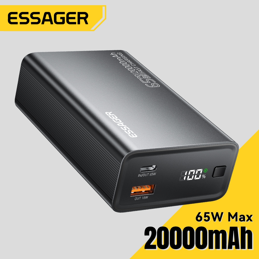 Essager 65W Power Bank Fast Charging จอแสดงผลดิจิตอลเหมาะสําหรับโทรศัพท ์ มือถือแล ็ ปท ็ อปอะแดปเตอร ์ 20000Mah