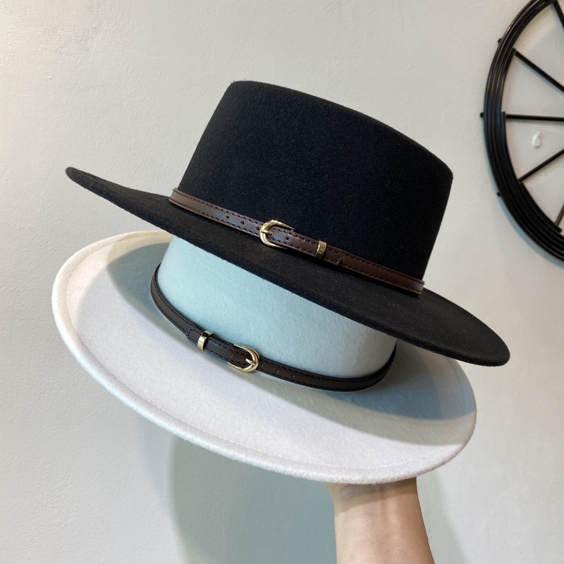 Retro Fedora แจ๊ส Boater ขนสัตว์ ผู้หญิง เข็มขัดหัวเข็มขัดตกแต่ง Bowler กว้าง Brim ฤดูใบไม้ร่วง ฤดูหนาว