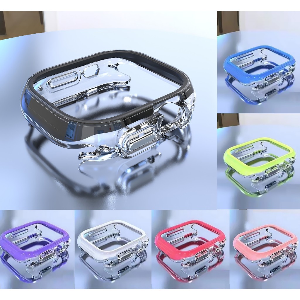 Double Color Clear Protector สําหรับ i Watch Case Series 9 8 7 6 5 4 ,SE,SE2, Ultra ขนาด 49 มม.41 มม.45 มม.38 มม.40 มม.42 มม.44 มม.สมาร ์ ทนาฬิกา iWatch กรณี Compatible for apple watch เคส