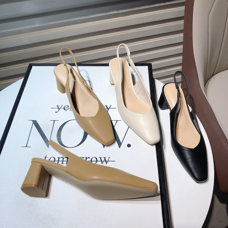 รองเท ้ าส ้ นสูงอเนกประสงค ์ สบาย Breathable Square Toe Buckle Heel สําหรับรองเท ้ าผู ้ หญิง