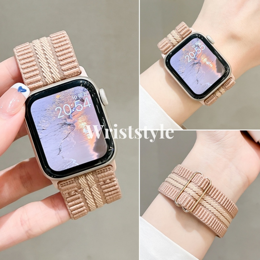 ลายผ้าไนลอนสายนาฬิกาสําหรับ Apple Watch S9/8/7/6/5/4/3/2/1 SE2 ULTRA ปรับสายนาฬิกาสําหรับ iWatch 49 มม.45 มม.44 มม.42 มม.41 มม.40 มม.38 มม.สําหรับผู้ชายผู้หญิง