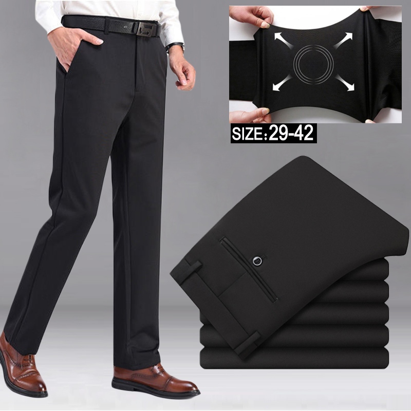 Ceo กางเกงผู ้ ชายธุรกิจกางเกงอย ่ างเป ็ นทางการ OfficeTrousers ตรงหลวมสีดํายาวกางเกงลําลองขนาดใหญ ่ 28 40