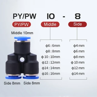 PY PW ข้อต่อลม ข้อต่อลมเสียบสามทาง ข้อต่อตัววาย หัวพ่นหมอก ลม 6mm Fitting