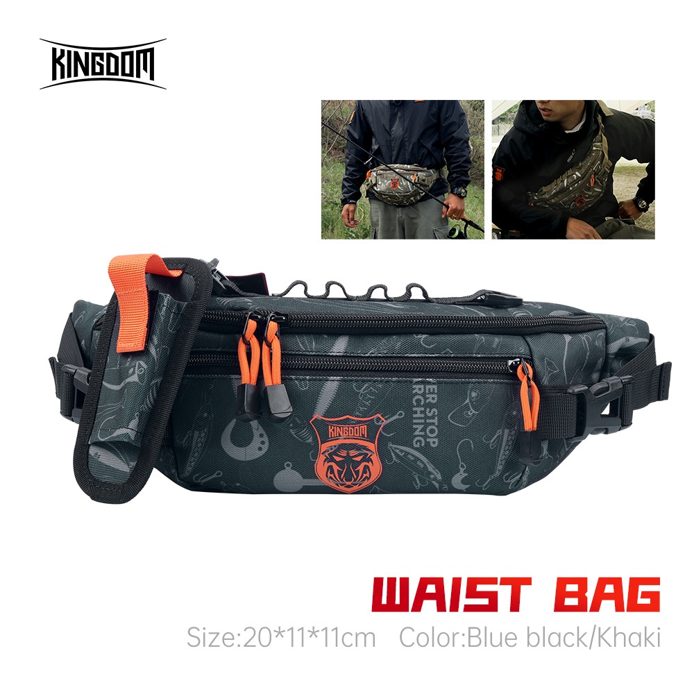 Kingdom กระเป๋าตกปลา Multi-function กระเป๋าคาดเอว 1000D ผ้าไนลอนกันน้ํา 20x11x11 ซม.มัลติฟังก์ชั่ตกปลา Lure กระเป๋าตกปลากลางแจ้ง Wading เดินป่าขี่จักรยาน