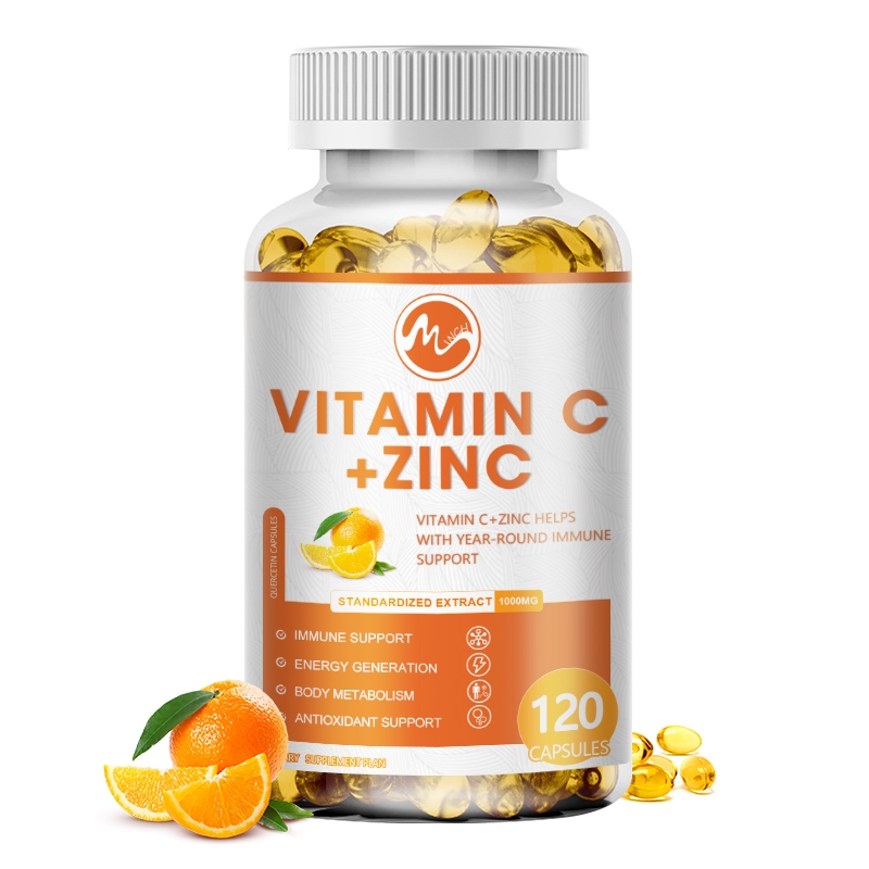Minch Vitamin C with Zinc Capsules วิตามินซีผสมสังกะสีแคปซูล 1000 มก. คุณภาพสูง รองรับเซลลูลาร์ 20 มก. ระบบภูมิคุ้มกันผิวหนัง Dietary Supplement