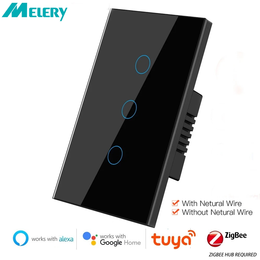 Melery Tuya Zigbee Hub สมาร์ทสวิตช์ไฟติดผนังสัมผัสเซนเซอร์ Interruptor  แผงกระจกรีโมท Аlexa Google Home Assistant – โปรปัง
