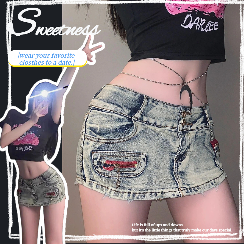 NZN สาวร้อนเซ็กซี่สลิมฟิตมินิห่อก้นกระโปรงยีนส์เสื้อผ้าผู้หญิง y2k