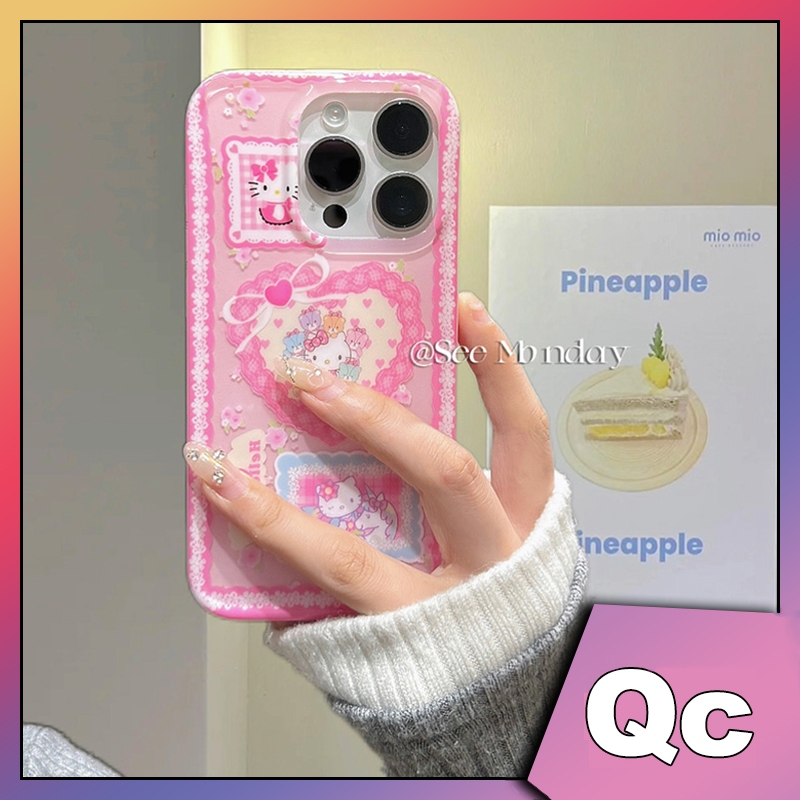 Qcน่ารักการ์ตูน Kitty cat ภาพประกอบขอบเต็ม tpu soft case เคสโทรศัพท์ iphone case iphone 15 case ipho