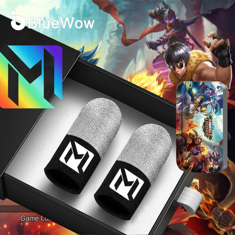 Bluewow ใหม่ Splicing Double Hand ปลายนิ้ว Anti Slip Magic เครื่องมือบางเฉียบเส้นใยเงินแขนนิ้วป้องกันเหงื่อ PUBG COD Call of duty ตํานานมือถือรัฐแห่งการอยู่รอด