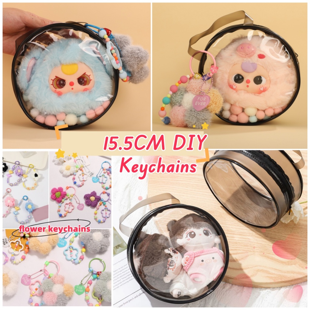 Ailigap 15.5 ซม.ตุ ๊ กตารอบ PVC Mystery กล ่ องพวงกุญแจกระเป ๋ าซิปคลาสสิกโปร ่ งใส