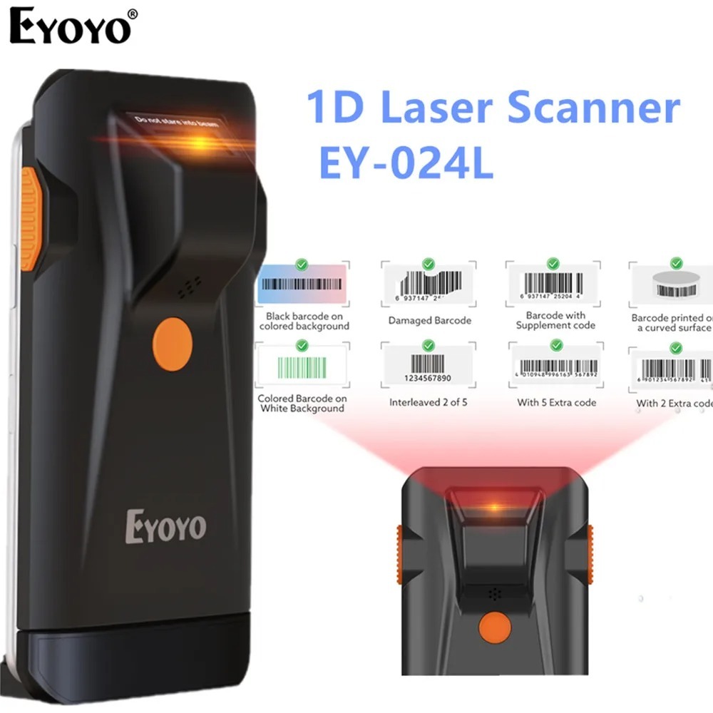 Eyoyo EY-024L 1D Bluetooth Barcode Scanner 3-in-1 Bluetooth & 2.4G ไร้สายและสาย USB Potable Barcode 