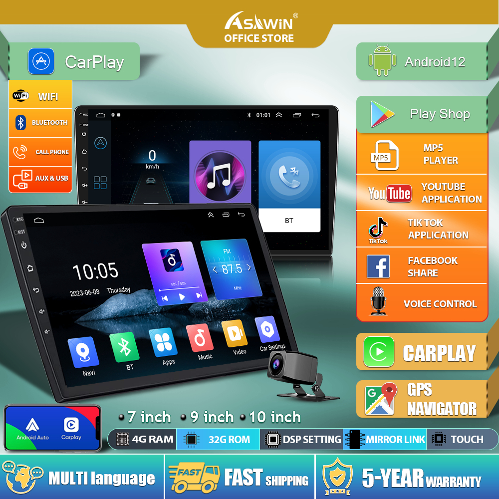 【 Carplay + 4GB + 32GB 】Asawin Android Player สําหรับระบบนําทางรถยนต ์ 7 ระบบนําทางรถยนต ์ 9 นิ ้ ว 